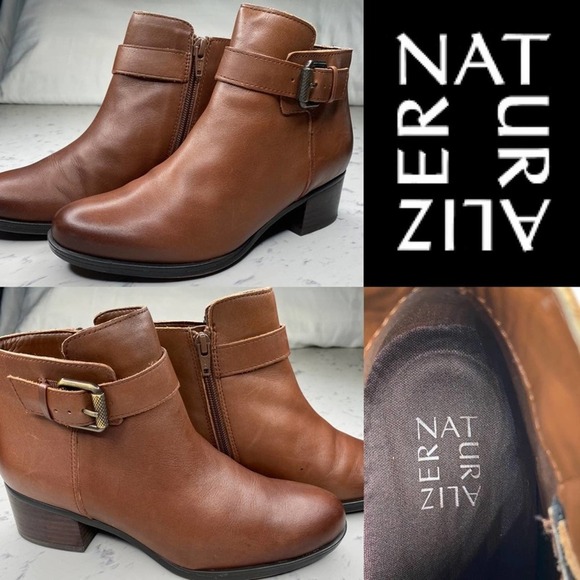 Naturalizer Brown Leather Buckle Ankle Booties with zipper Boots size 6 …NWOT - Picture 3 of 8